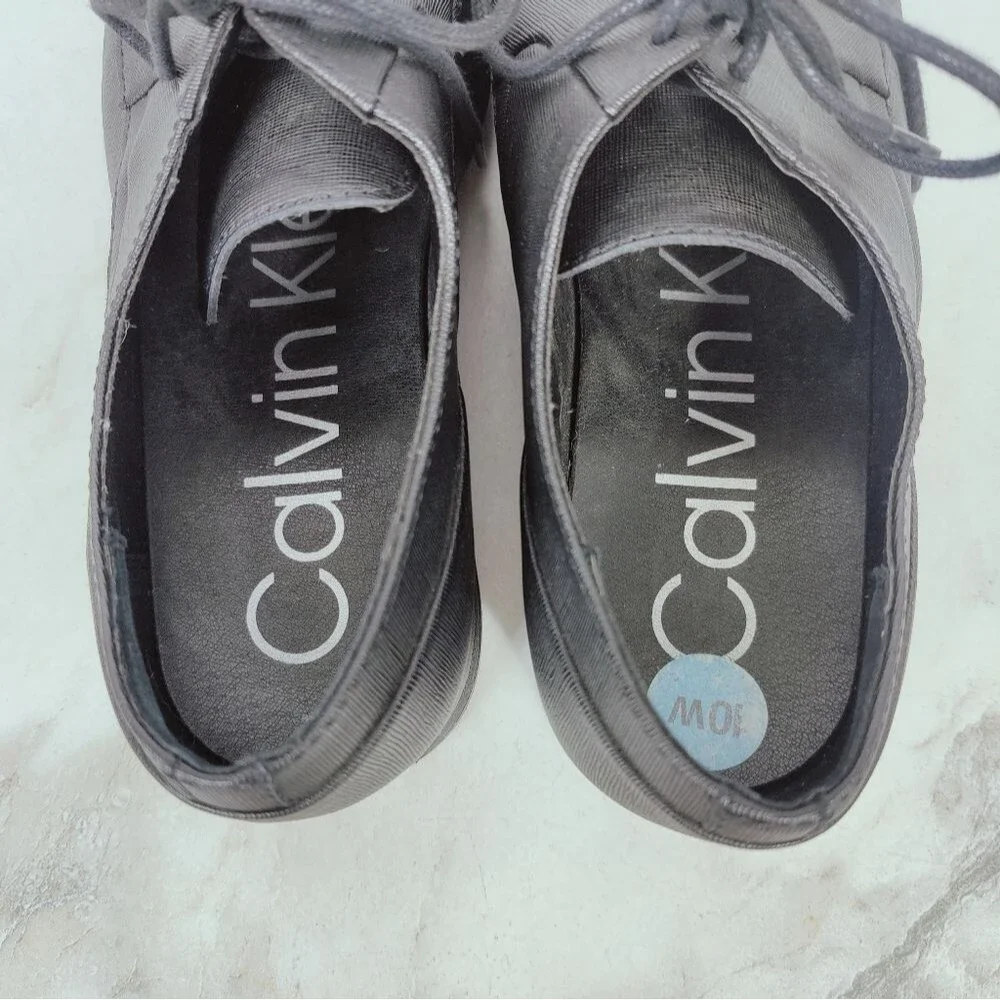 Calvin Klein Men's Benton Black Faux Leather Weave Oxford Dress Shoes, 10